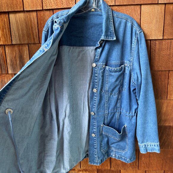 VINTAGE AEROS JEANS Blue Denim Button Front Barn Jacket - Gender Neutral Large - Picture 7 of 10